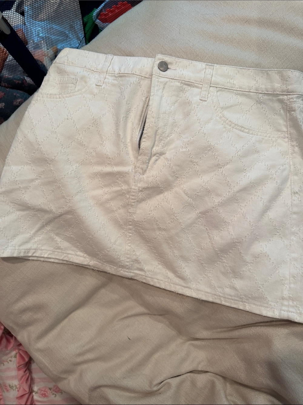 Joe's Jeans White Eyelet Diamond-Pattern Mini Skirt